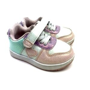 First Steps Baby Sneakers Size 4 Girls Sparkly Glitter Multicolor Adjustable